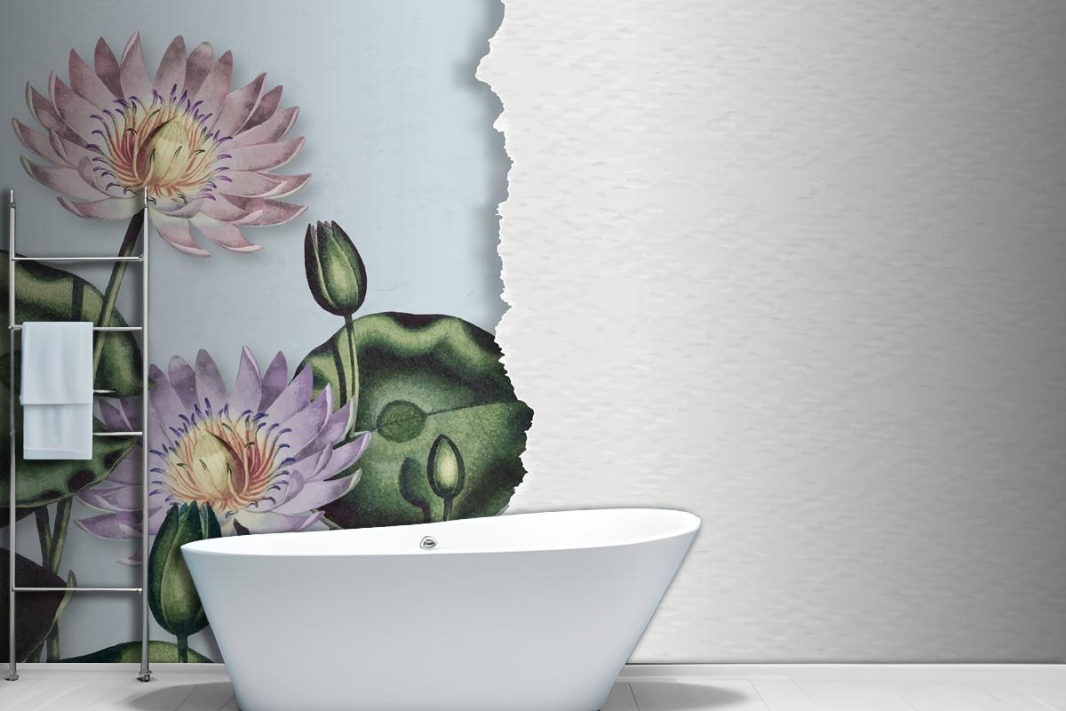 Blank Purple Water Lilies Bathroom Wallpaper Mural