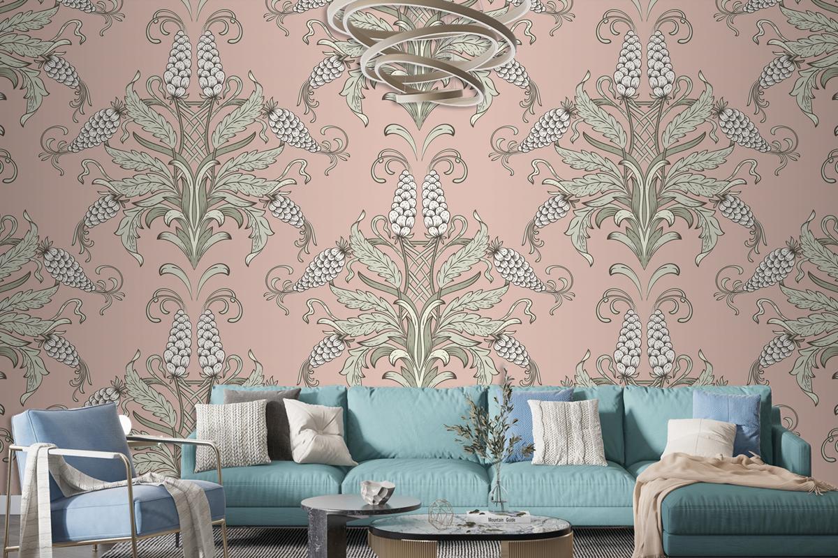 Damask Seamless Emboss Pattern Living Room Wallpaper Mural