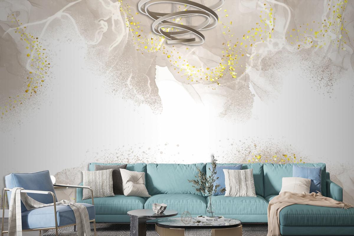 Elegant Hand Painted Neutral Alcohol Ink Living Room Wallpaper Mural