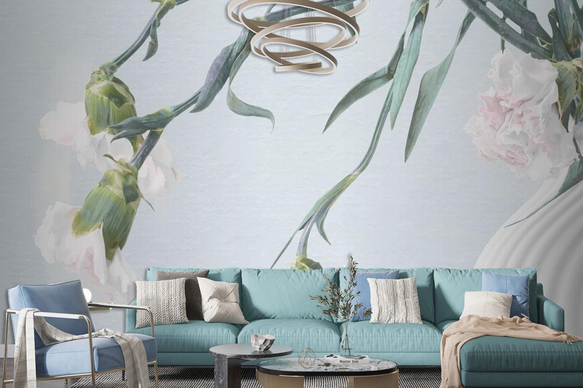 Flower Background Blue And Pink Carnation Psychedelic Art Living Room Wallpaper Mural