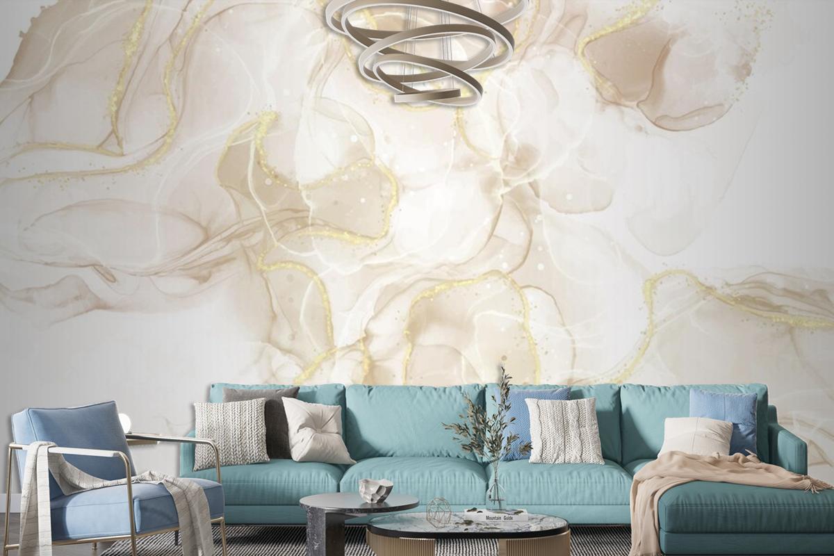 Fluid Art Hand Painted Background With Gold Glitter Elements Living Room Wallpaper Mural