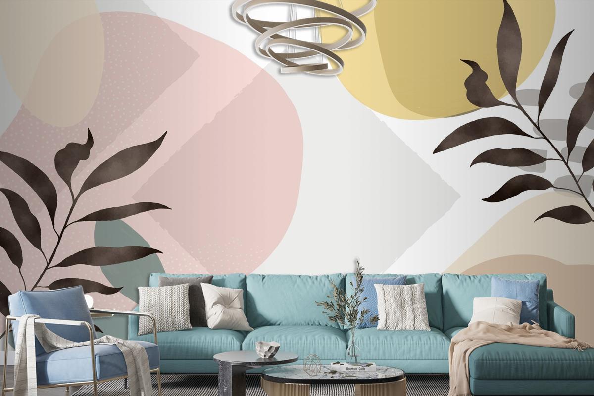 Minimal Hand Drawn Background With Plants Living Room Wallpaper Mural