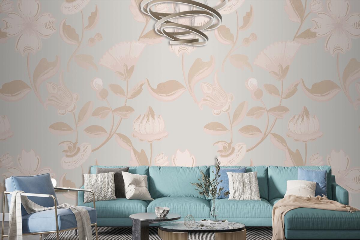 Vintage Neutral Floral Pattern Living Room Wallpaper Mural