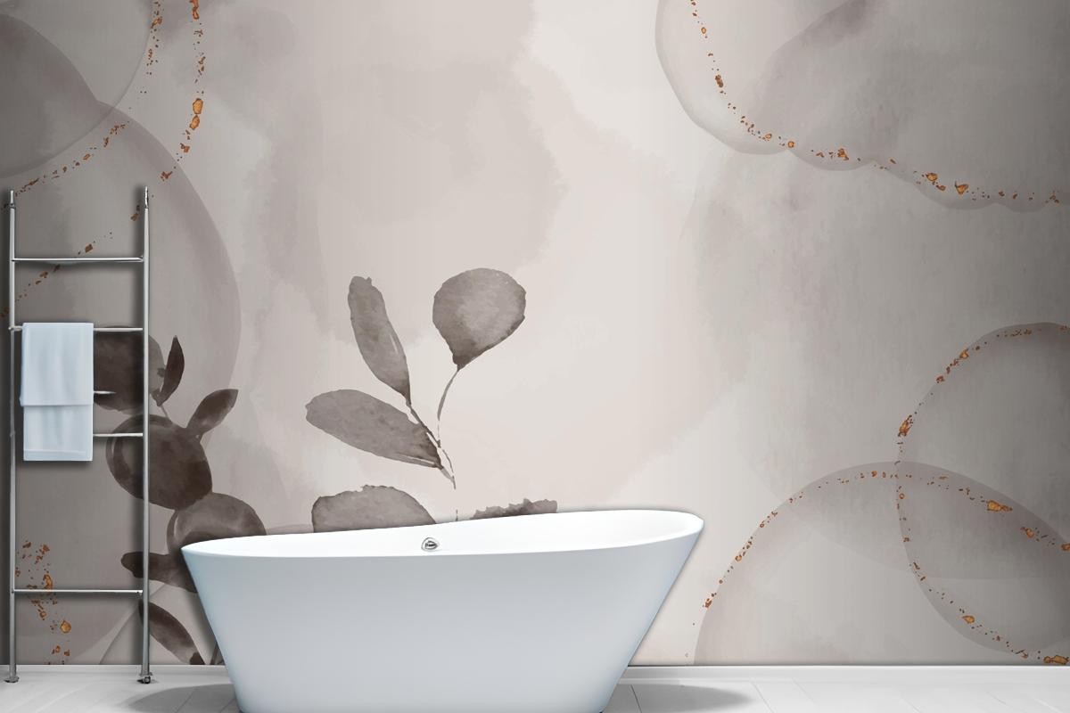 Watercolor Hand Drawn Background With Leaves Wallpaper Mural