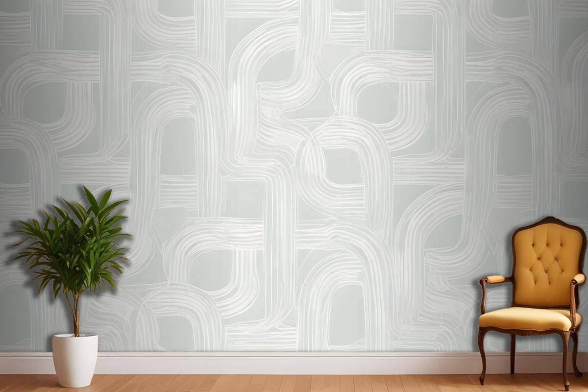 A Seamless Geometric Pattern With Interlocking Curved Shapes In Shades Of White And Light Green Wallpaper Mural