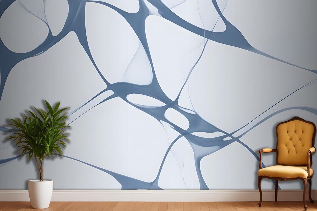 Abstract Blue And White Pattern With Organic Flowing Shapes Wallpaper Mural