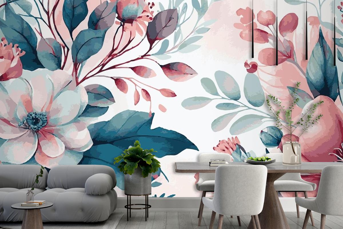 Abstract Floral Art Background Template Botanical Watercolor Wallpaper Mural