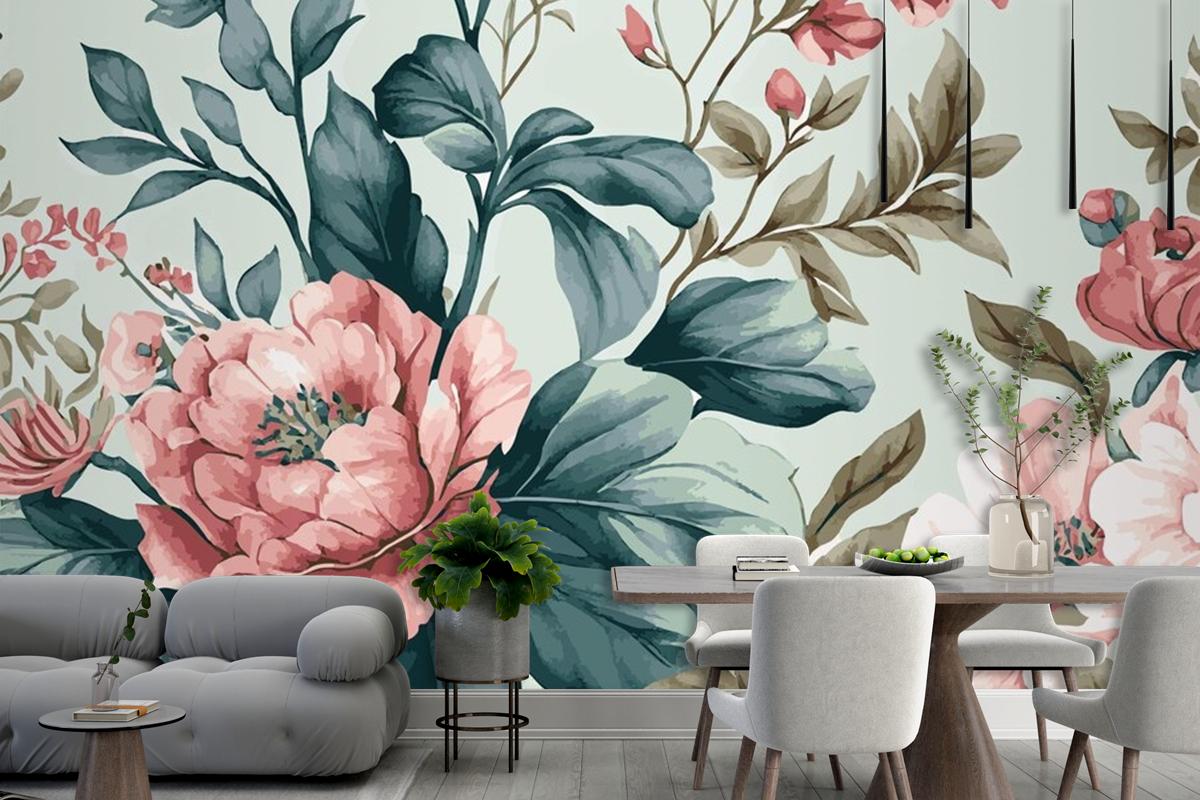 Abstract Floral Art Template Botanical Watercolor Wallpaper Mural