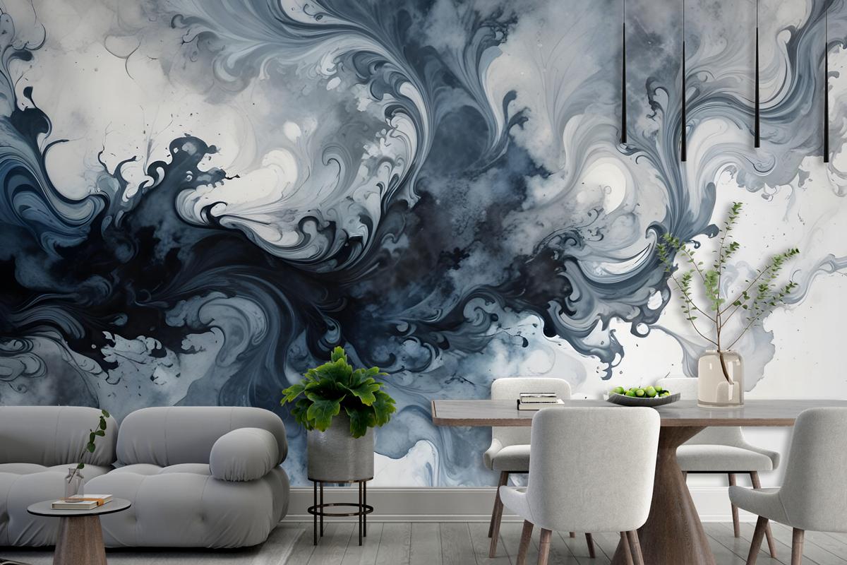 Abstract Watercolor Style Dark Marble Wallpaper Mural