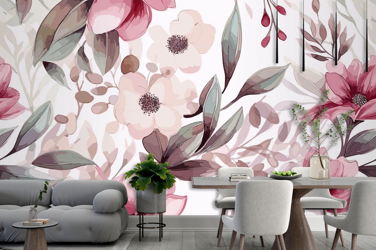 Artistic Hand Drawn Floral Ornament Pattern Wallpaper Mural