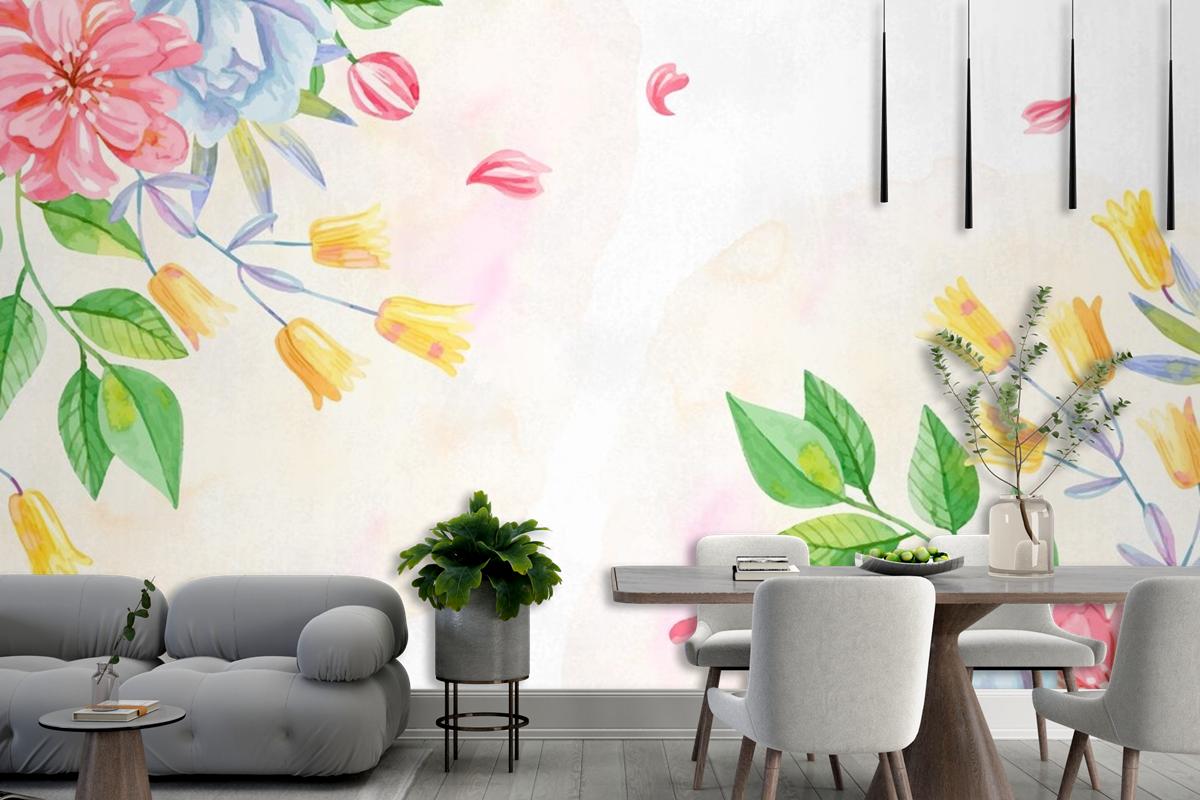 Background Pastel Colors Watercolor Flowers Wallpaper Mural