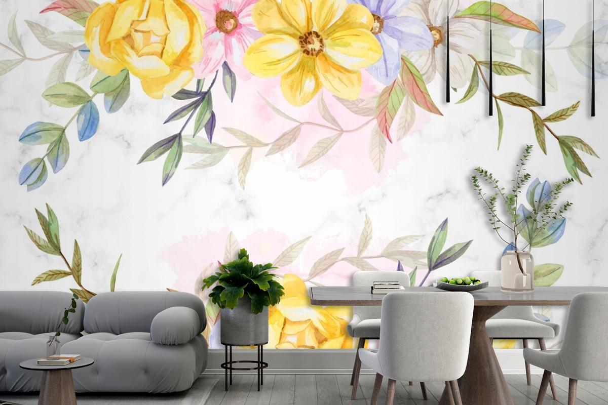 Background Watercolor Flowers In Pastel Colors Wallpaper Mural
