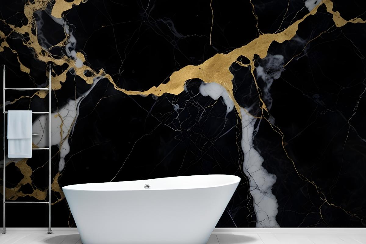 Black & Gold Dark Marble Effect Wallpaper Mural