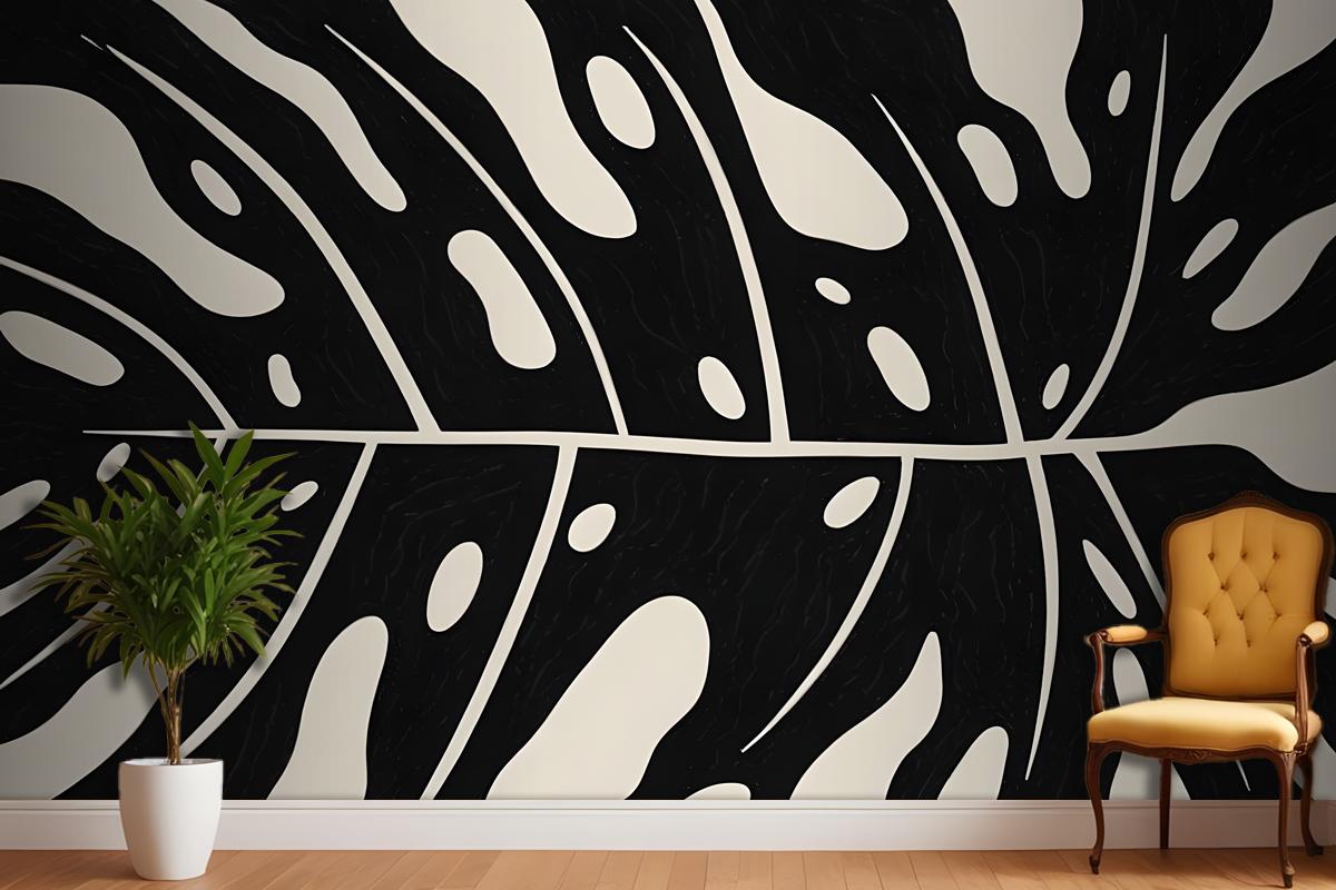 Black And White Abstract Pattern With Organic Shapes And Lines Wallpaper Mural