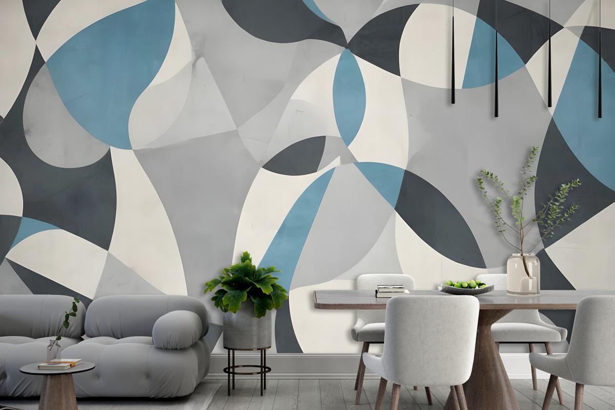 Boho Geometric Abstract Art Blue Wallpaper Mural