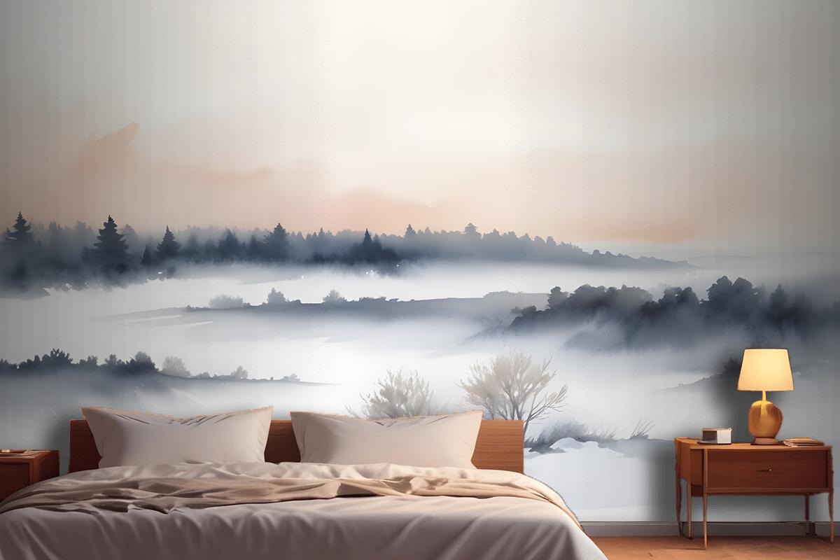 Calm Watercolor Sky And Landscape Wallpaper Mural