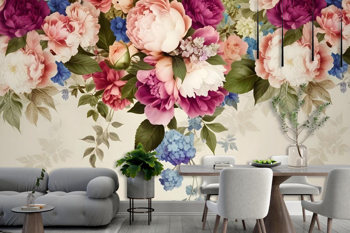 Classical Colorful Vine Flowers Bedroom Wallpaper Mural