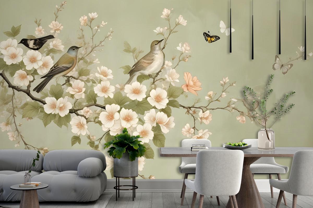 Cream Begonia Blossom Floral Art Bedroom Wallpaper Mural