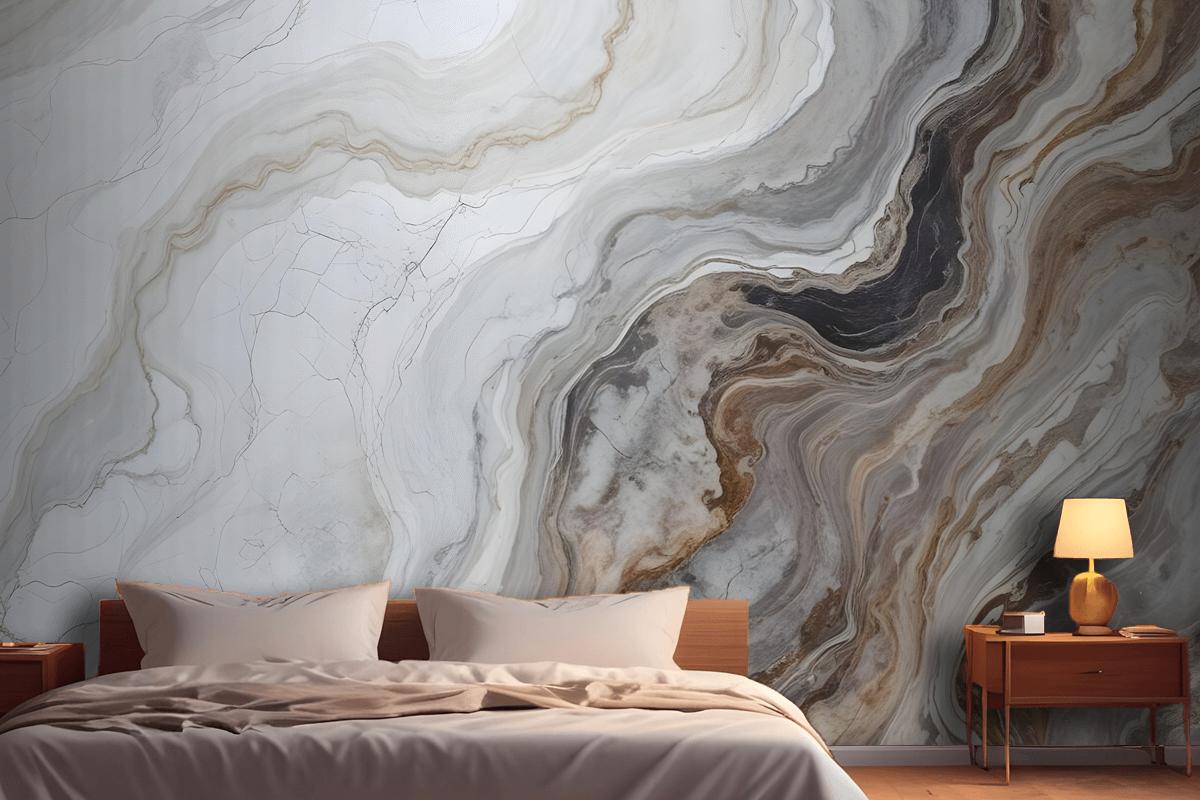 Dark Marble Gray And Brown Waves Bedroom Wallpaper Mural