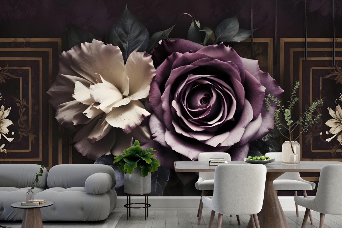 Dark Rose Floral Bedroom Wallpaper Mural