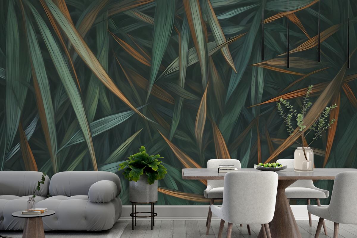 Dark Tropical Exotic Palm Leaf Wallpaper Mural