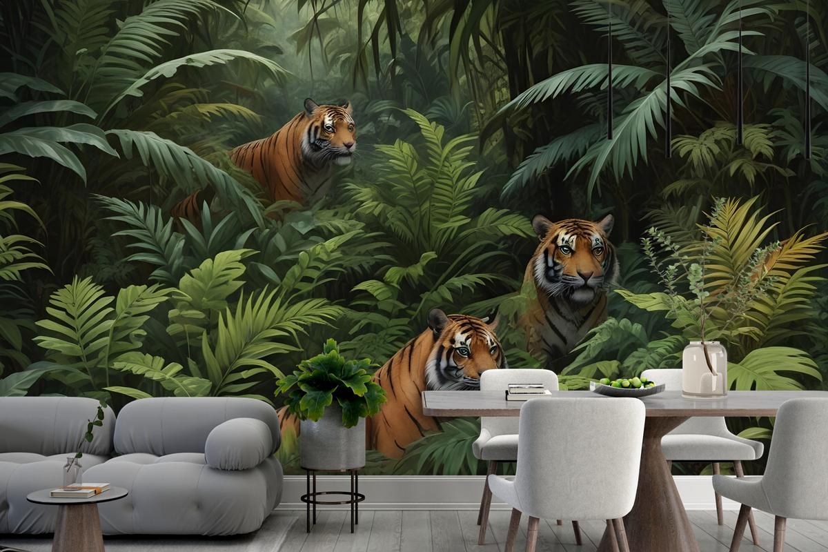 Dark Tropical Trees With Leopards Wallpaper Mural