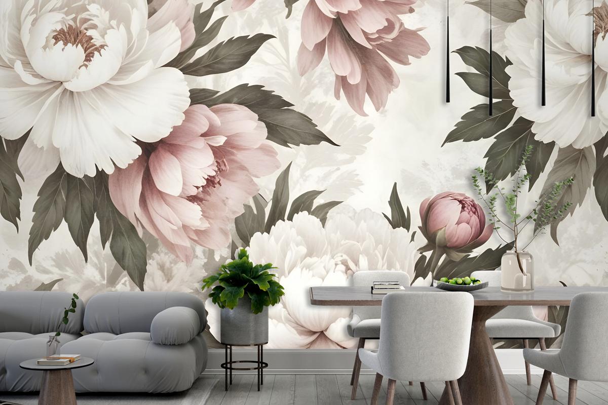 Dutch Pink Peony Floral Bedroom Wallpaper Mural