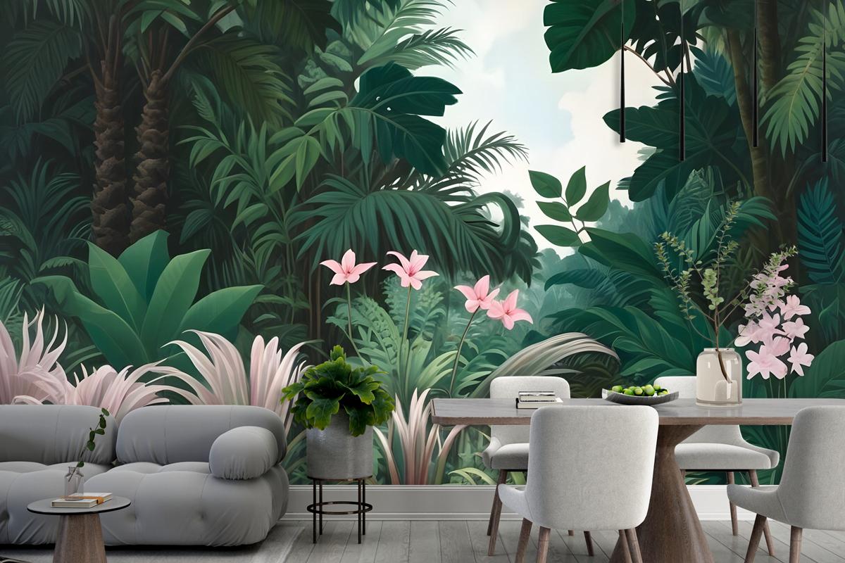 Exotic Forest Painting Landscape Wallpaper Mural