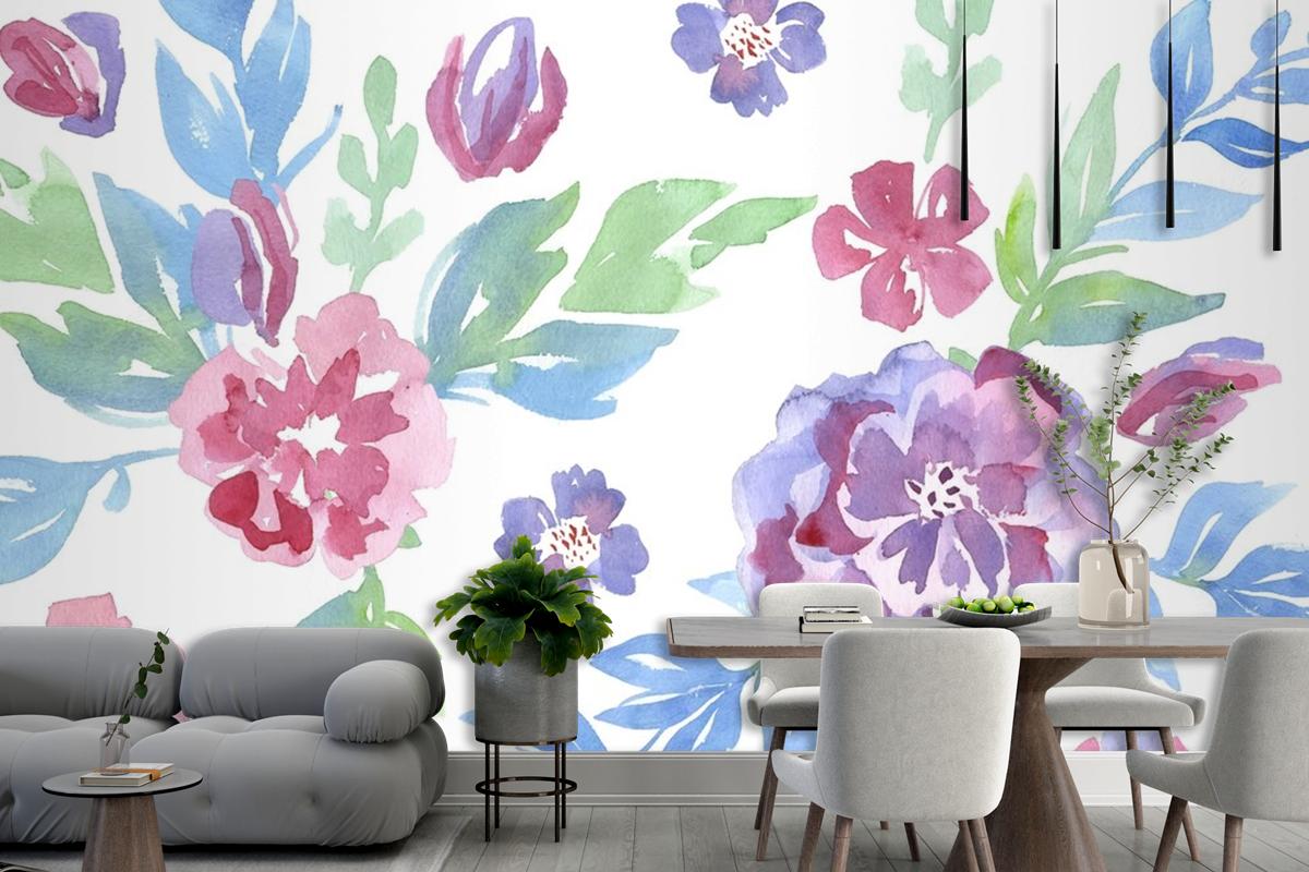 Fashionable Pattern In Watercolor Flowers Wallpaper Mural