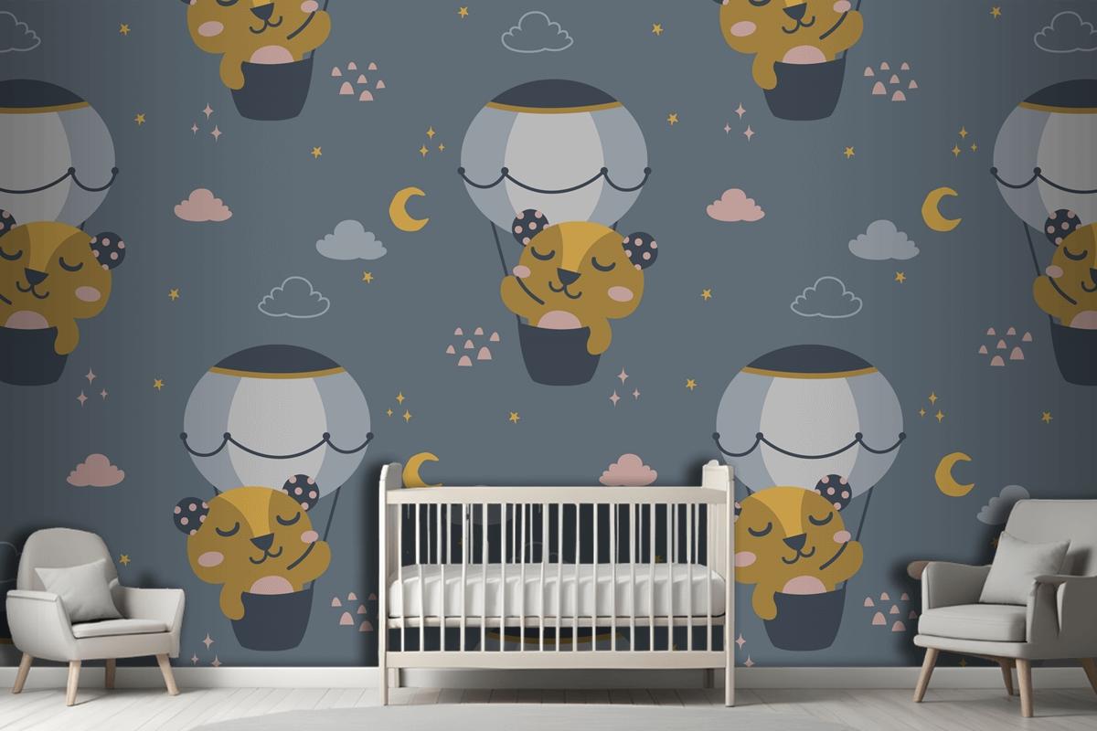 Fliying Cute Bear Scandinavian Pattern Wallpaper Mural