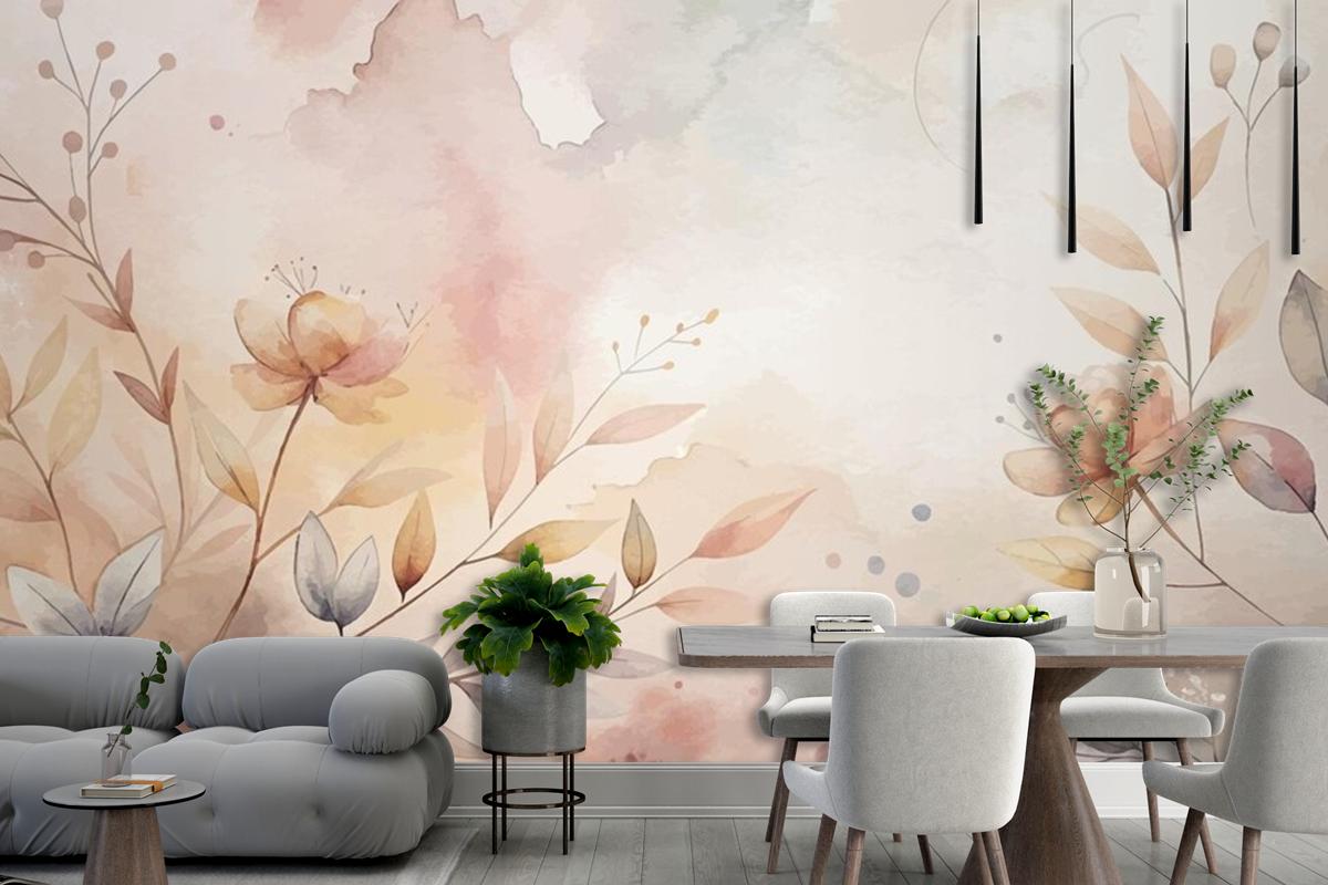 Floral Watercolor Silhouette Background Wallpaper Mural