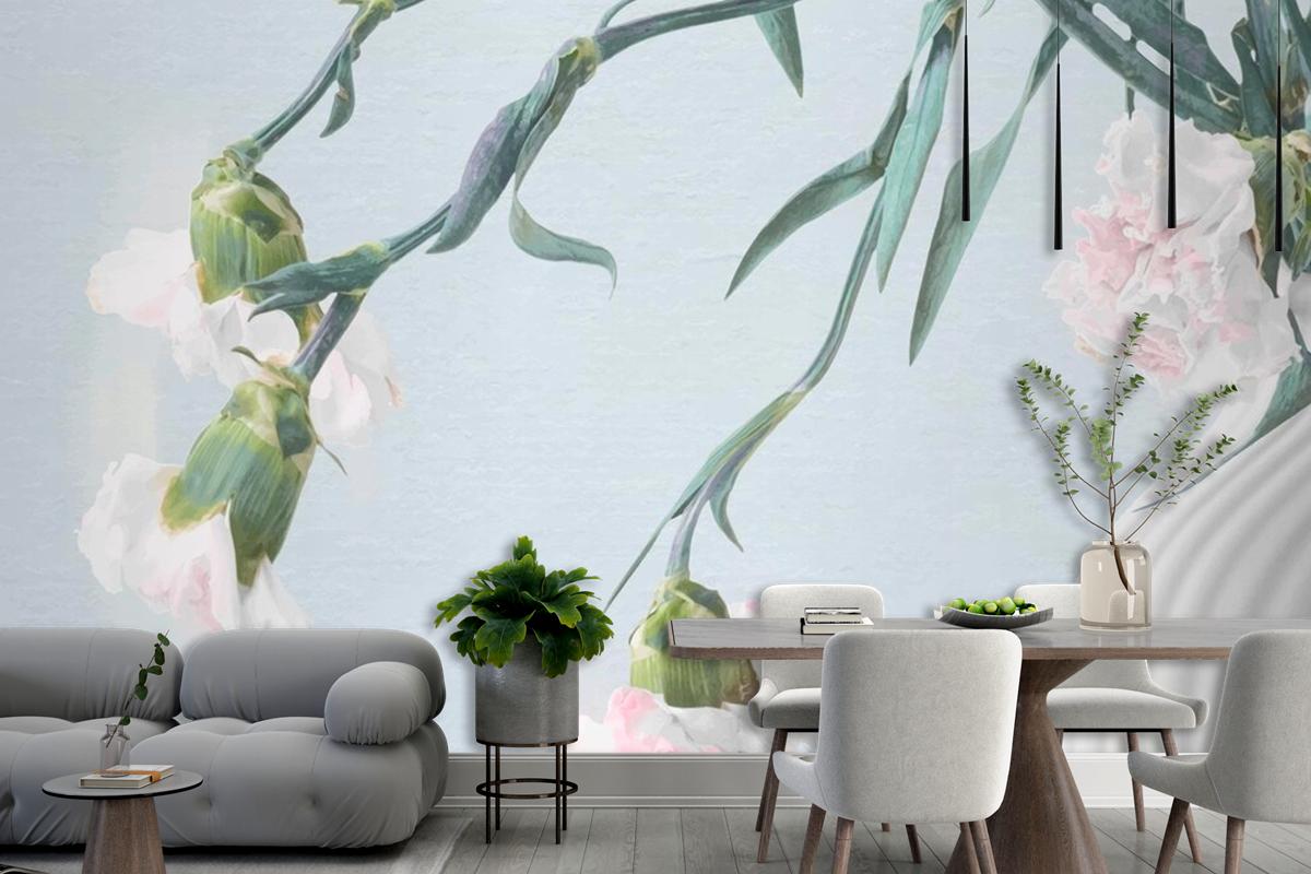 Flower Background Blue And Pink Carnation Psychedelic Art Wallpaper Mural