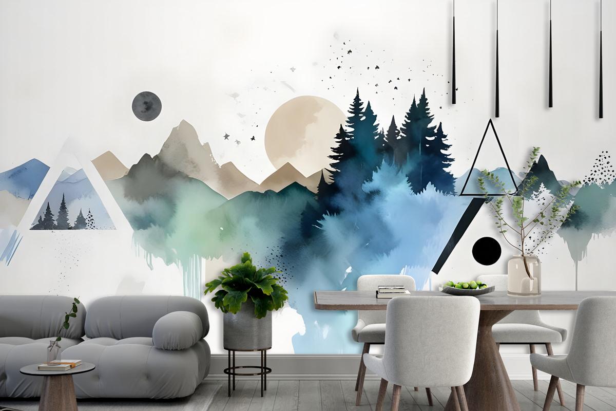 Forest Geometric Pattern Wallpaper Mural