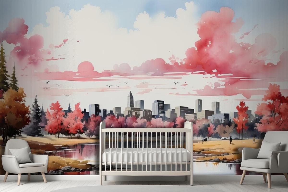 Geometric Land On White Background Wallpaper Mural