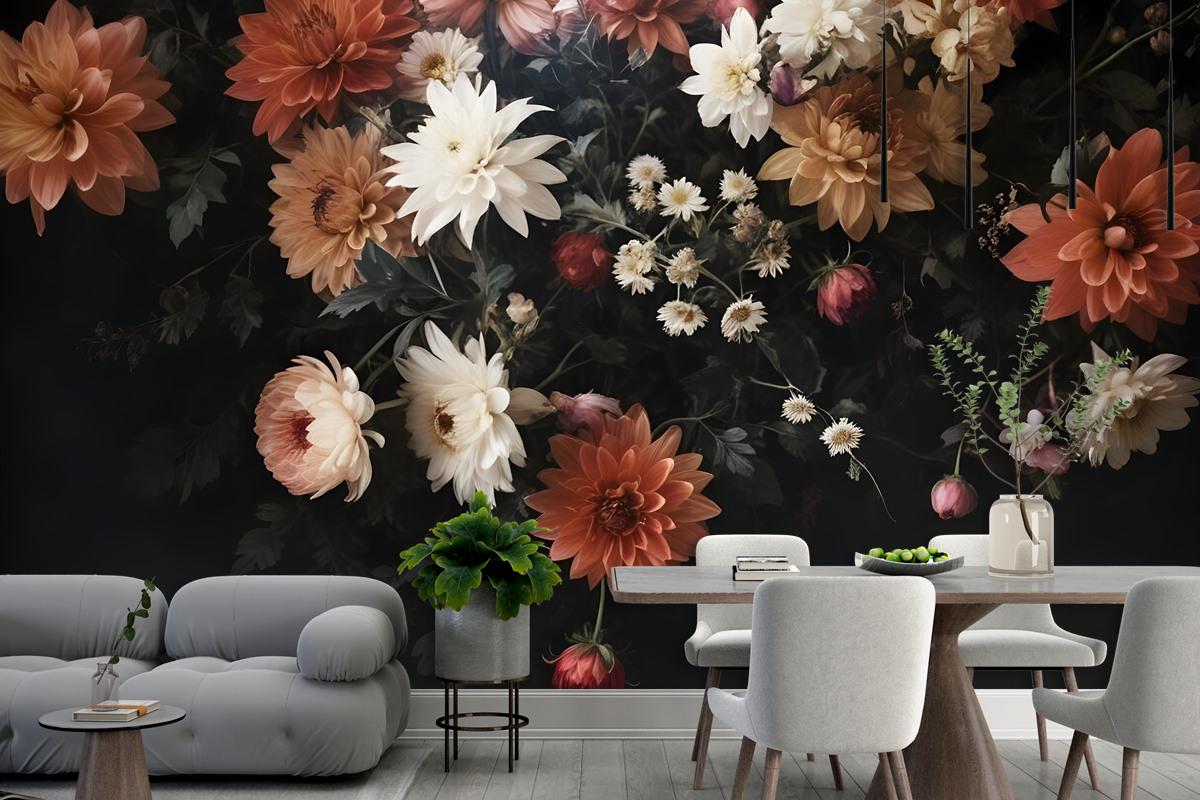 Golden Age Large And Dark Floral Wallpaper Mural