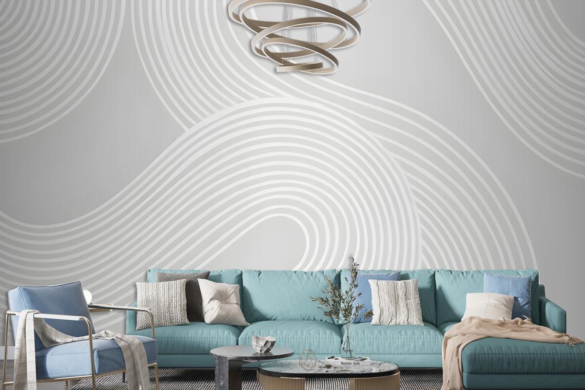 Gray Curvy Lines Modern Zen Garden Wallpaper Mural