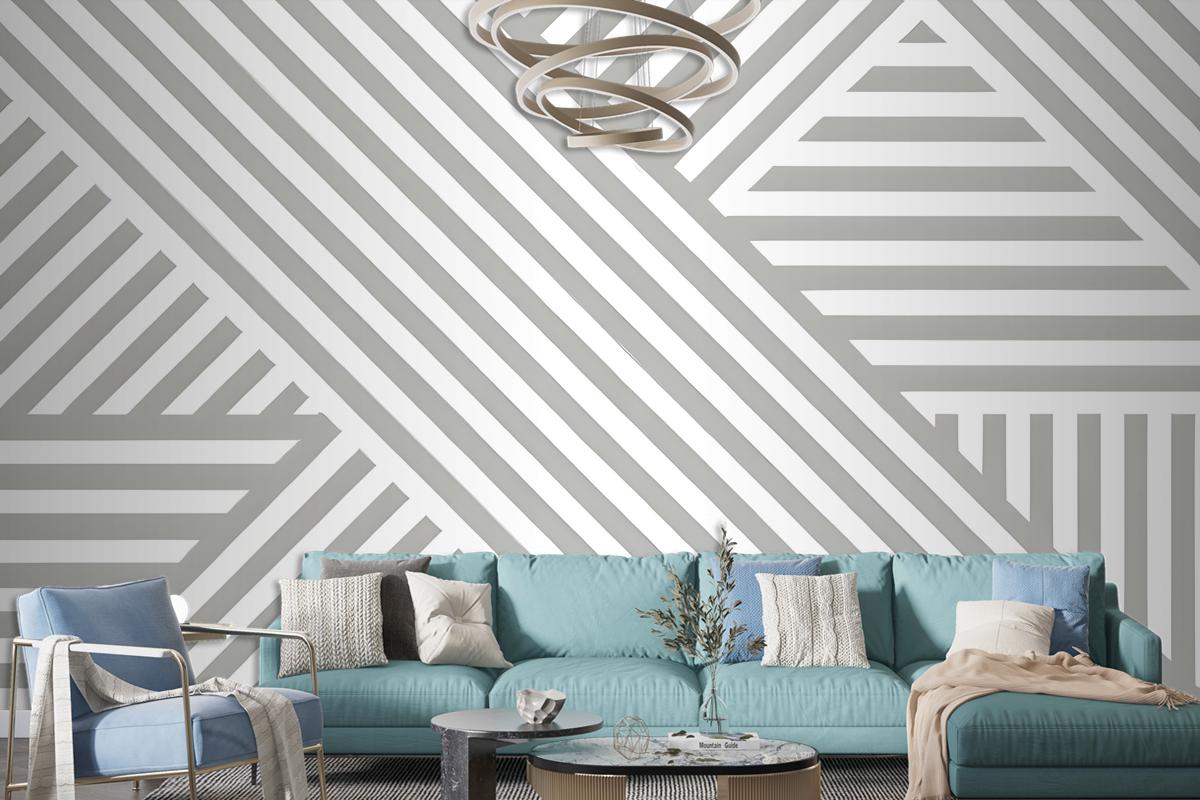 Gray White Diagonal Striped Pattern Wallpaper Mural