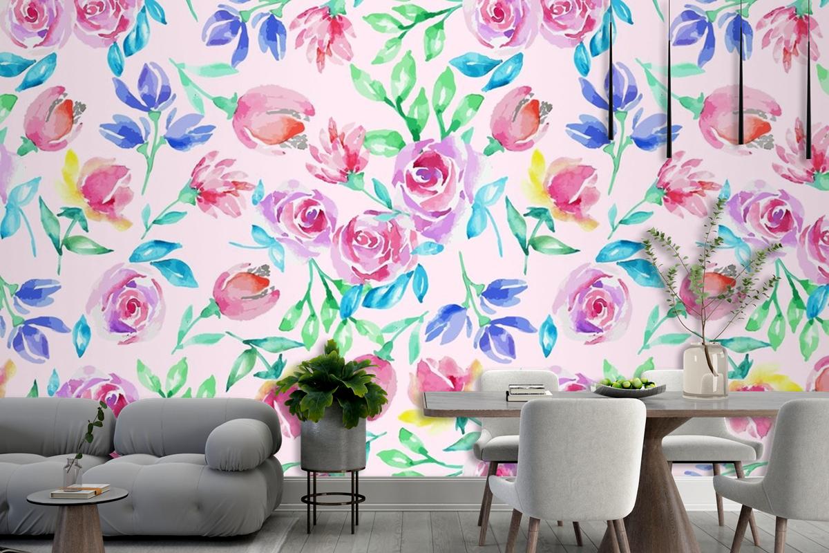 Hand Drawn Small Flowers Pattern Wallpaper Mural