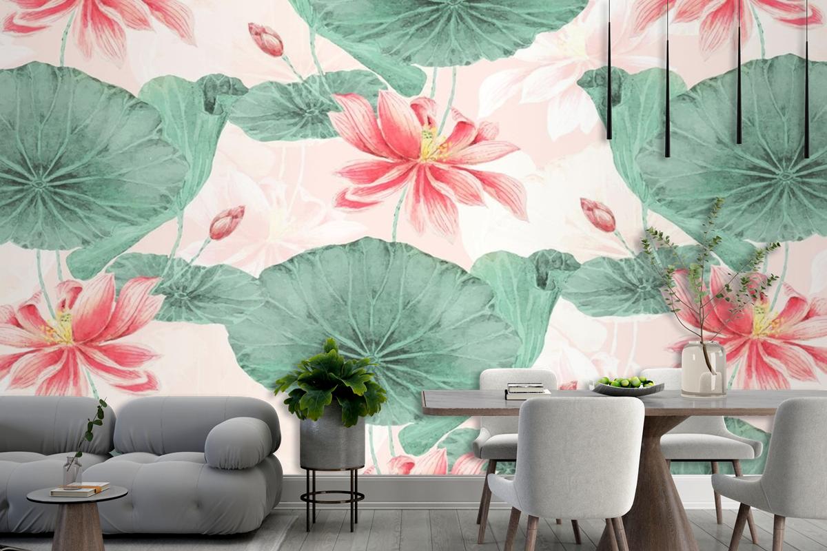 Lotus Pattern Botanical Background Wallpaper Mural