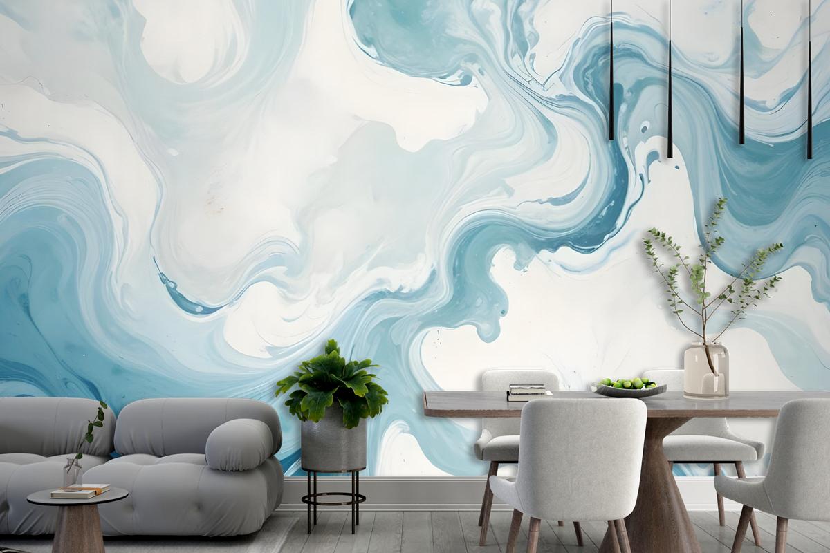 Marble Style Blue Brush Paint Art Wallpaper Mural