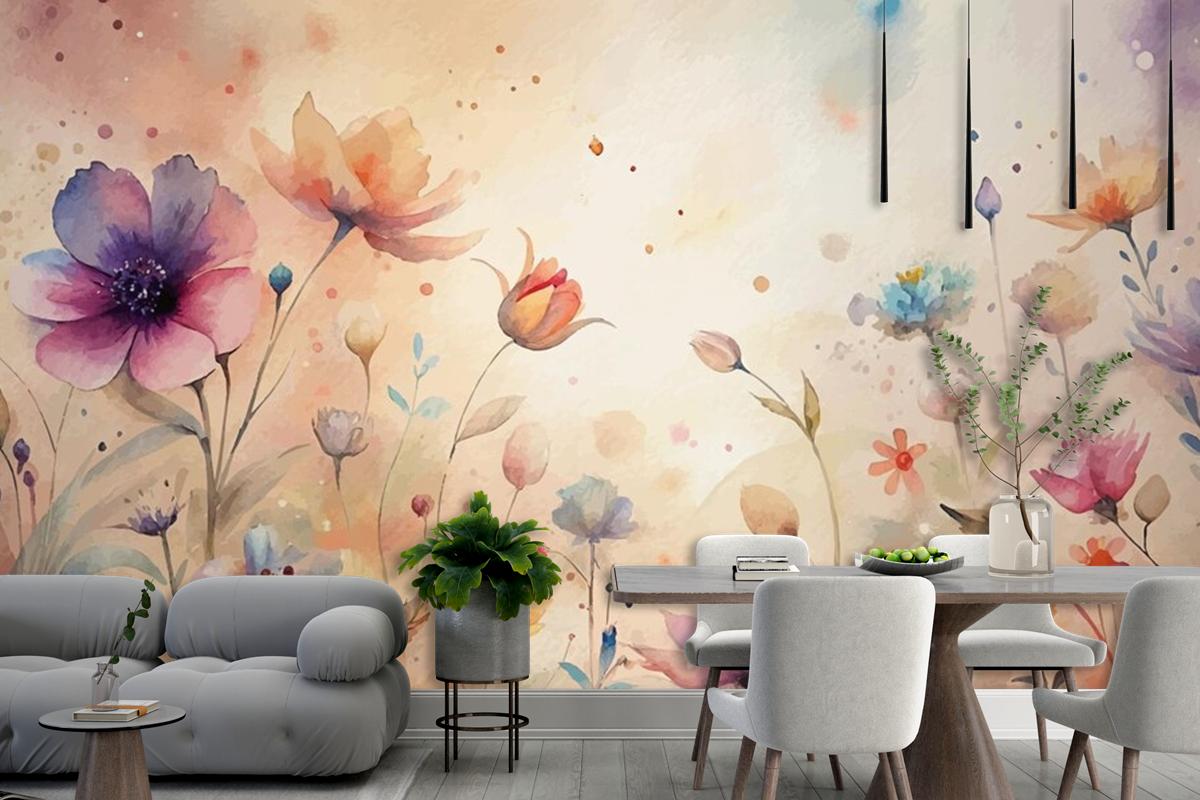 A Minimalist Backdrop Of Beautiful Wildflowers Wallpaper Mural