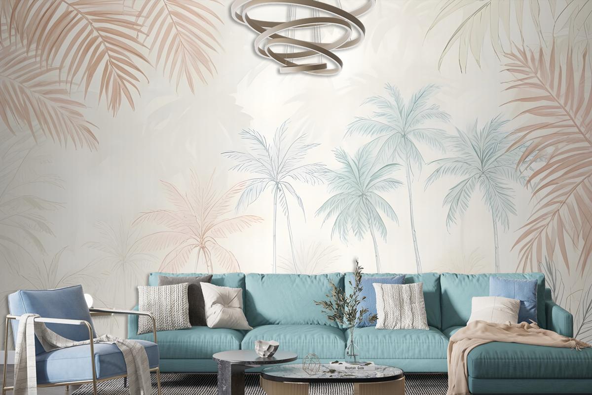 Minimalist Pink & Green Inky Tropical Wallpaper Mural