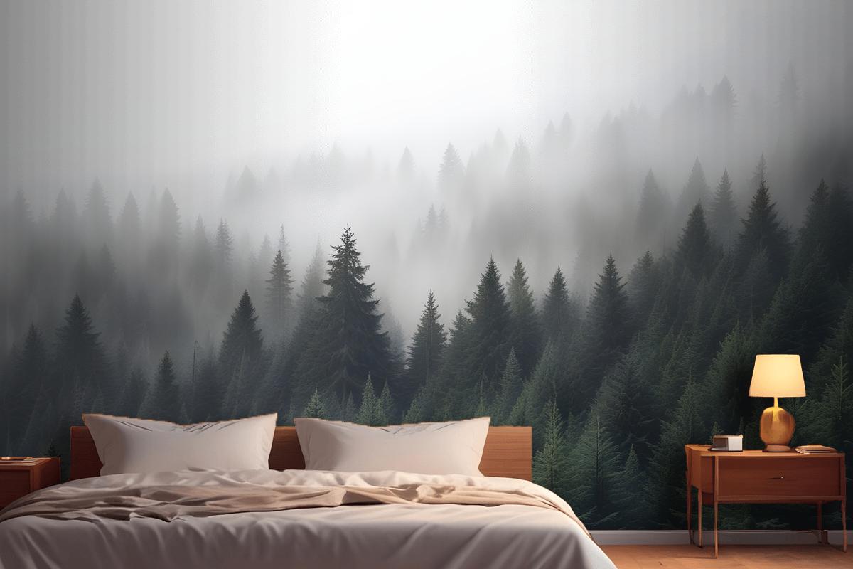Misty Pine Forest Wallpaper Mural