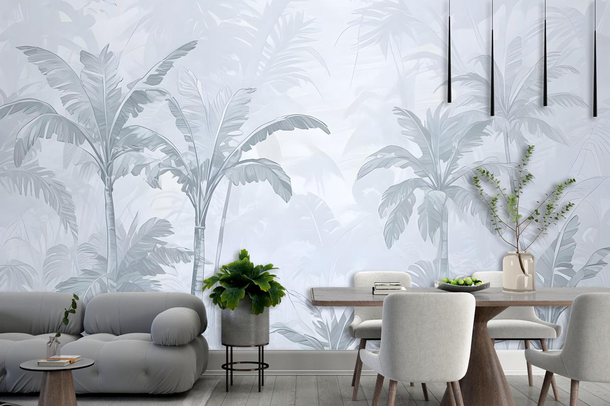 Monochrome Antique Jungle Landscape Wallpaper Mural