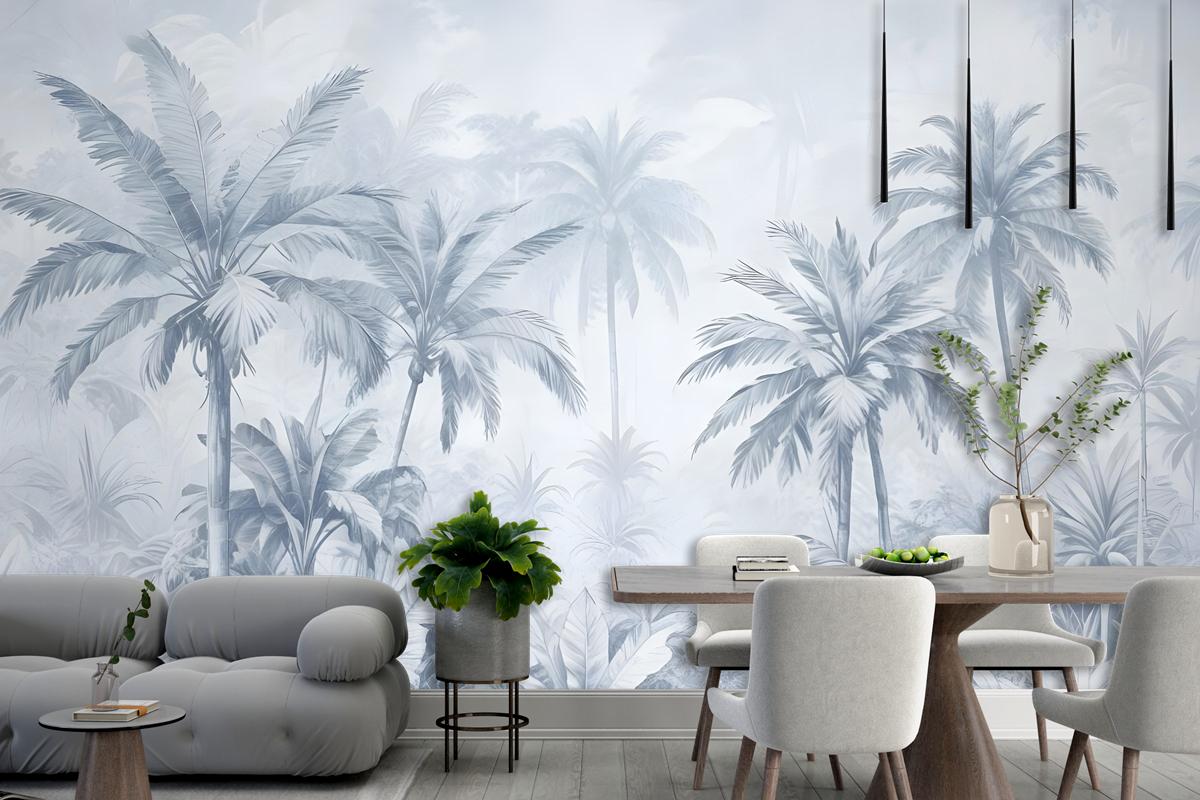 Monochrome Antique Jungle Landscape Wallpaper Mural