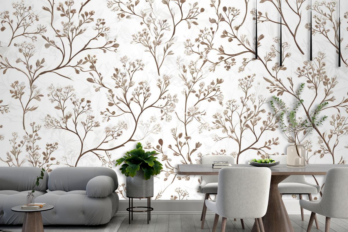 Monochrome Botanical Plants Chinoiserie Wallpaper Mural