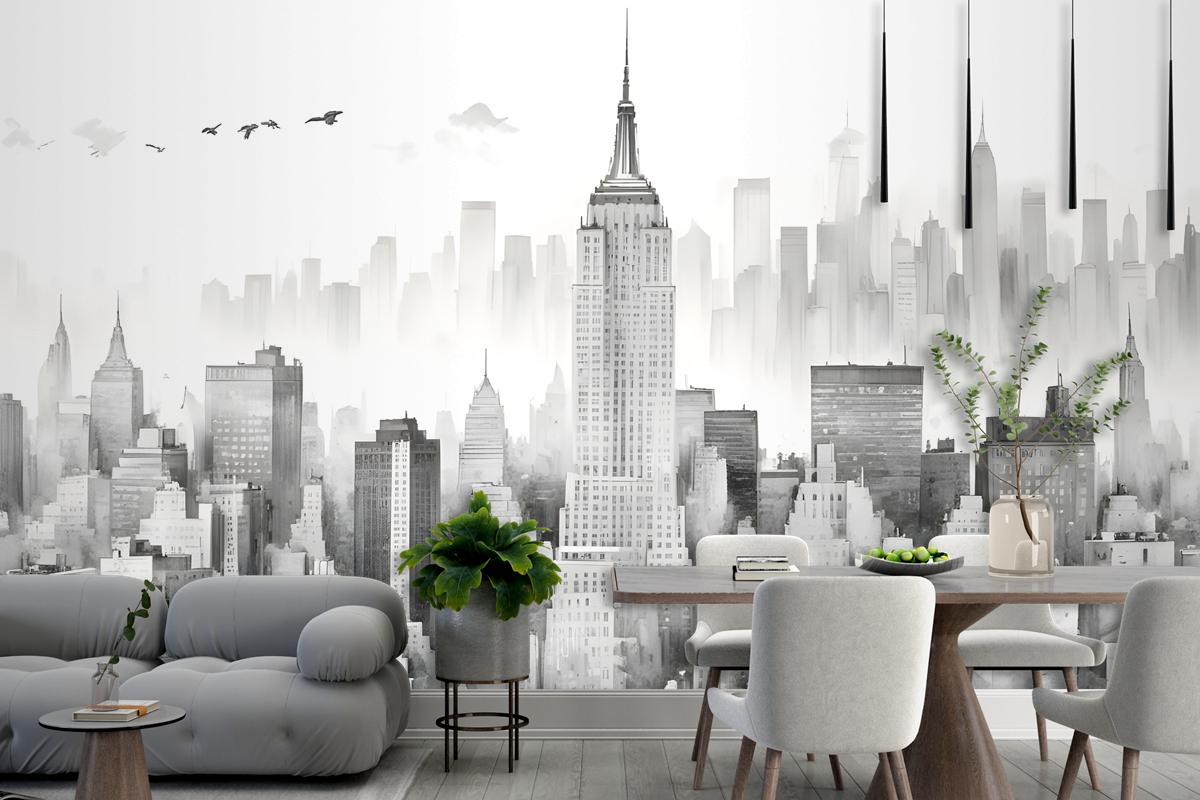 Monochrome Charcoal New York City Black And White Wallpaper Mural