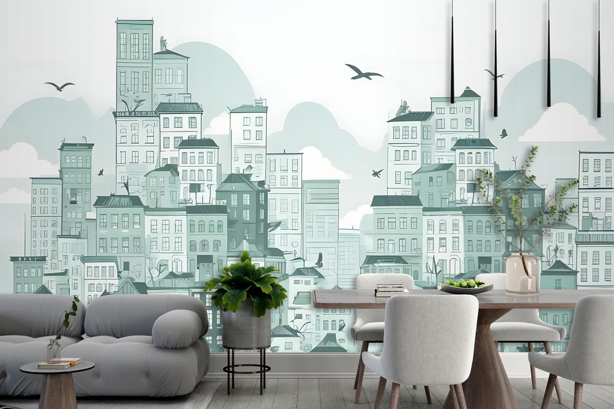 Monochrome City View Wallpaper Mural