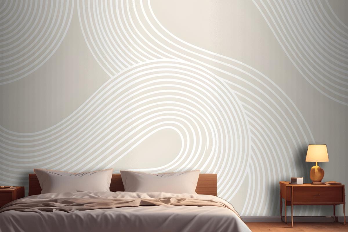 Neutral Curvy Lines Modern Zen Garden Wallpaper Mural