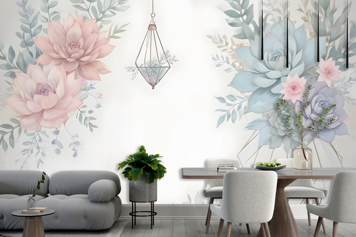 Pink Blue Soft Floral Wallpaper Mural